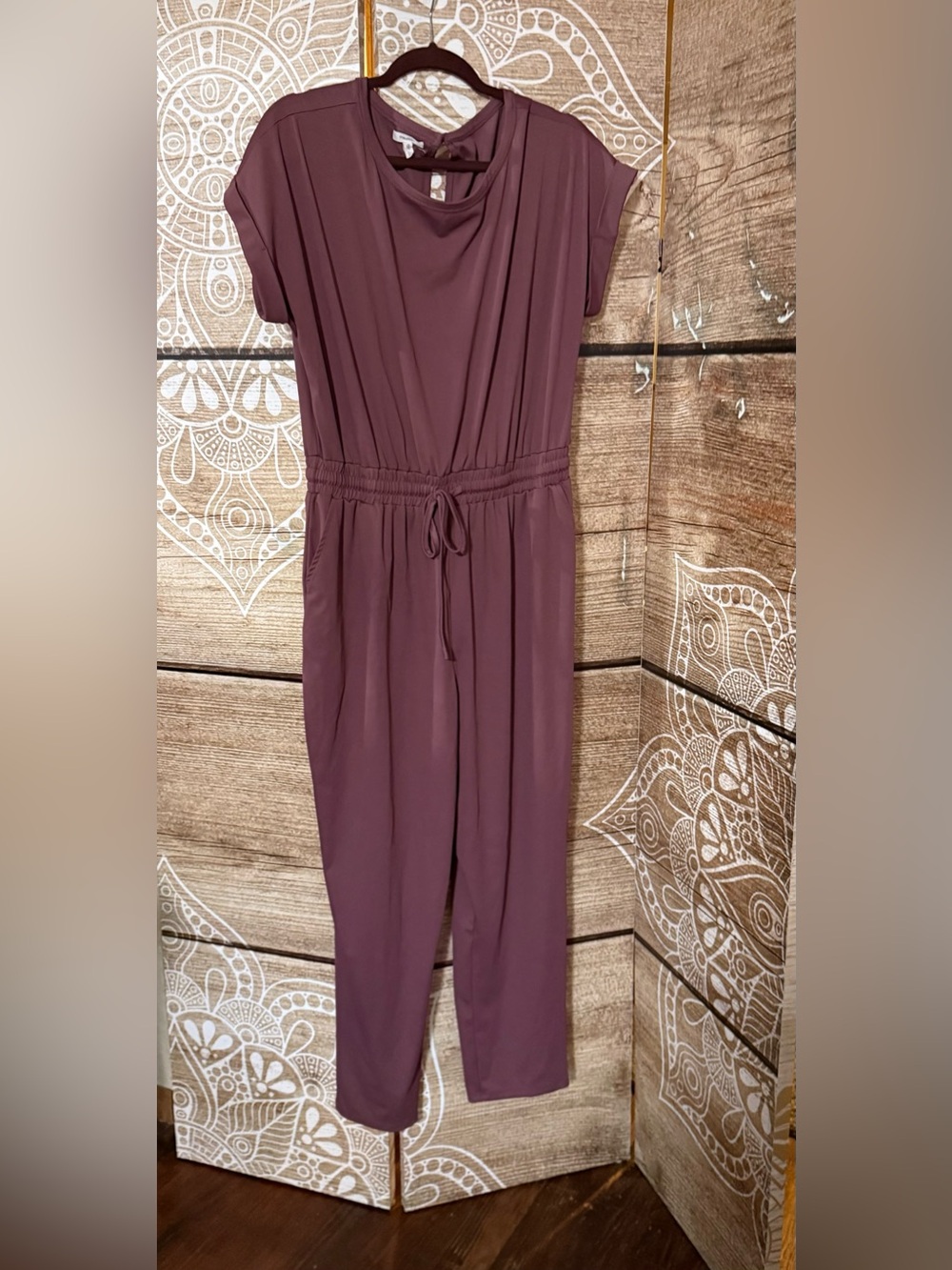 Maurices Plum Short Sleeve Drawstring Jumpsuit